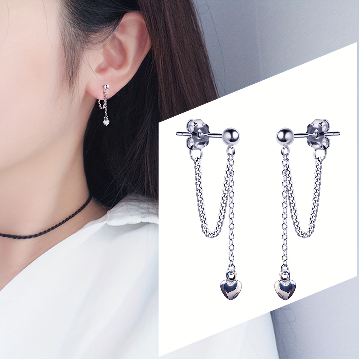 Stainless Steel Mini Heart Pendant Earrings